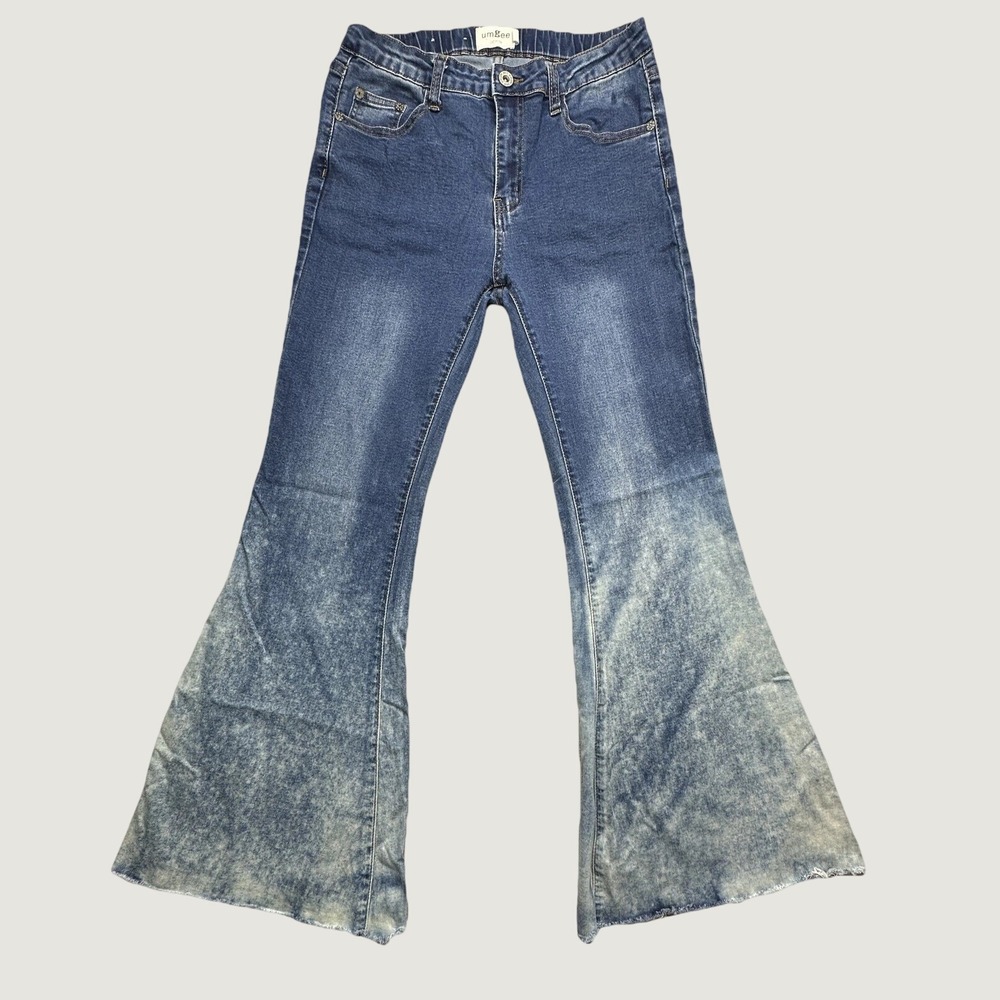 Umgee Jeans Womens 3 Blue Acid Wash Bell Bottom Flare Stretch Frayed J4024
